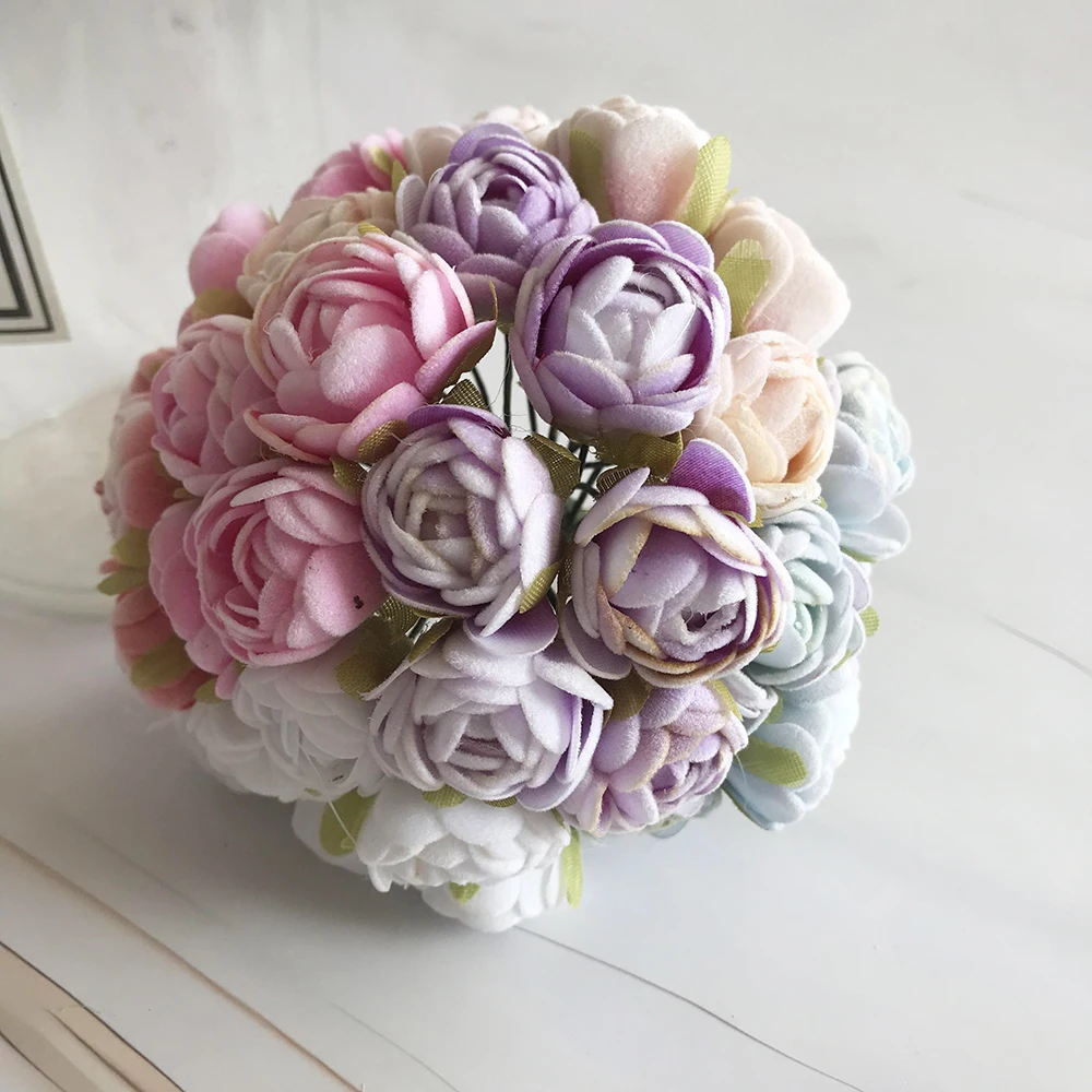 European-style retro rayon tea roses 6 small flower buds bouquet wedding home retro fake flower party DIY decoration