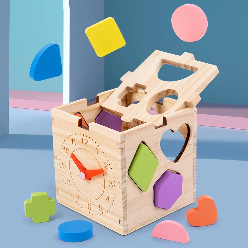 

Wooden geometric clock intelligence box, kindergarten early education educational matching cognitive building block children's t