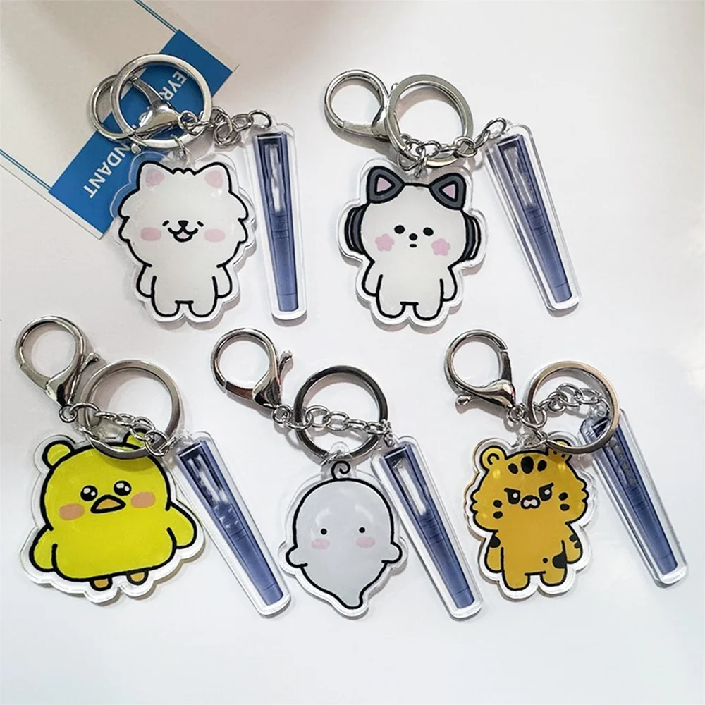 2pcs/set Kpop Idol Cartoon Cute Acrylic Keychain Lightstick Keyring Backpack Pendent KIM CHAEWON HUH YUNJIN KAZUHA Fans Gifts