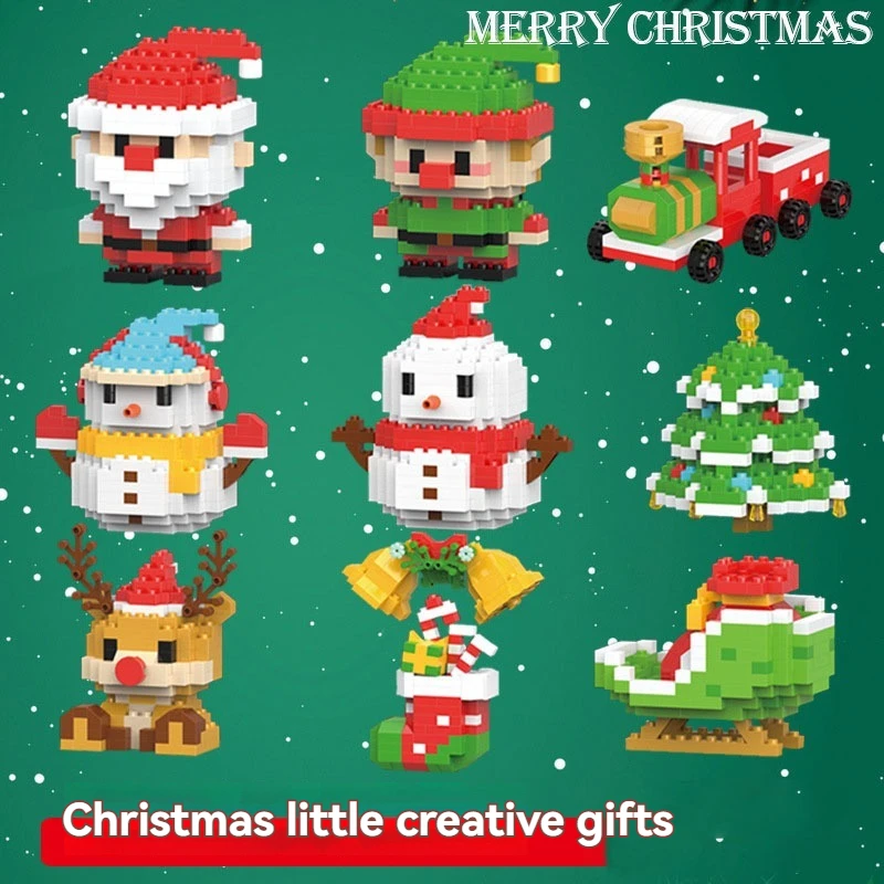 Nuovi regali di Natale Serie di micro blocchi di costruzione, puzzle di renne di Babbo Natale assemblaggio di mattoni, decorazioni per la tavola, giocattoli per bambini