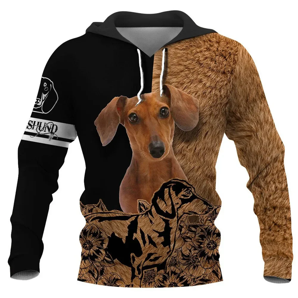 HX Dachshund Dogs Print Sweatshirts Animal Pets 3D Design Men Hoodies Women Casual Hoodie Long Sleeve Pocket Streetwear