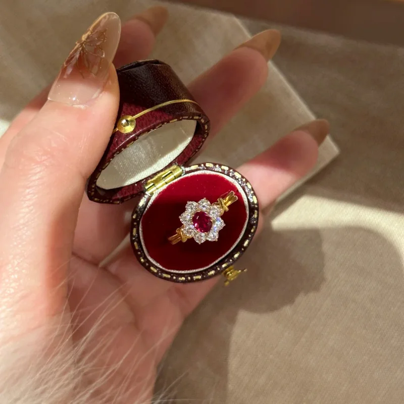 Heiße Aktion: 925er Silberring mit blauem Topas, Zirkon-Ohrringe mit rotem Korund – für Damen – als Geschenk – Schmuck