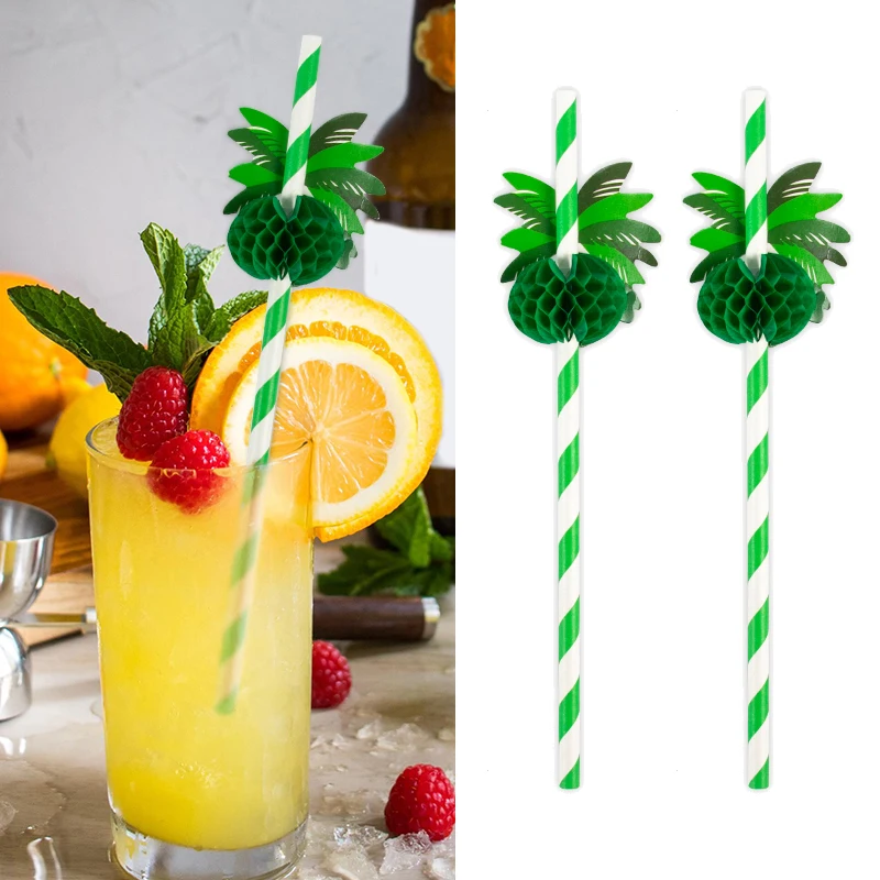 

20Pcs Hawaiian Luau Coconut Tree Paper Straws Tropical Hawaiian Party Drinking Paper Straws Summer Beach Pool Party Decorations