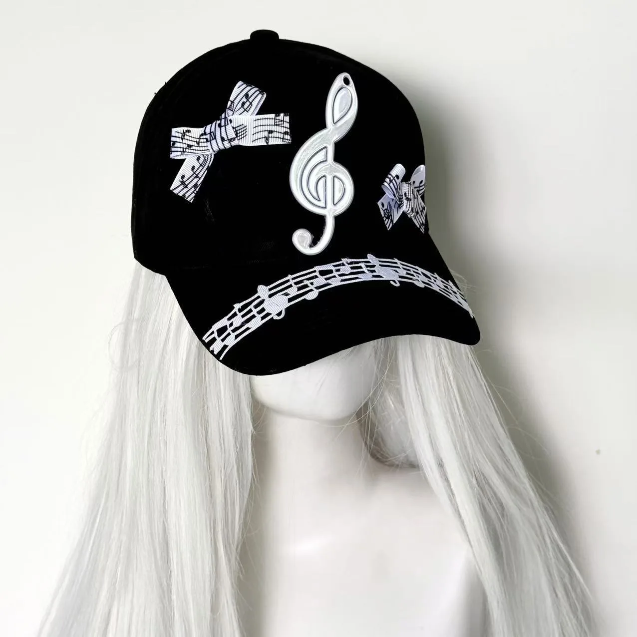 오리지널 수제 음악 노트 보우 야구 모자 Y2k 하위 문화 직원 Sweet Cool Hot Girl Hat 로리타 액세서리