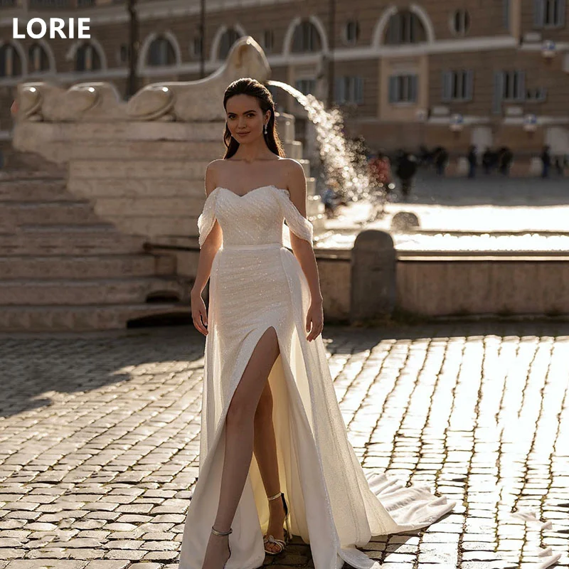 LORIE A-line Off The Shoulder Wedding Dresses Glitter Princess Bridal Gown Sweetheart Elegant Wedding Party Gowns Customized