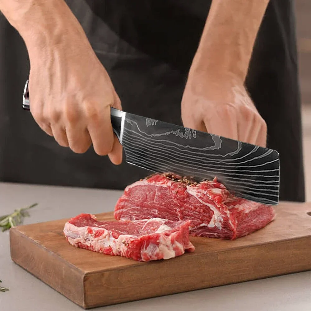 

Kitchen Knife Chef Special Ultra-Sharp Slicing 7 Inch Knife Kitchen Meat Cleaver Pakka Wood Handle Chopping Knife