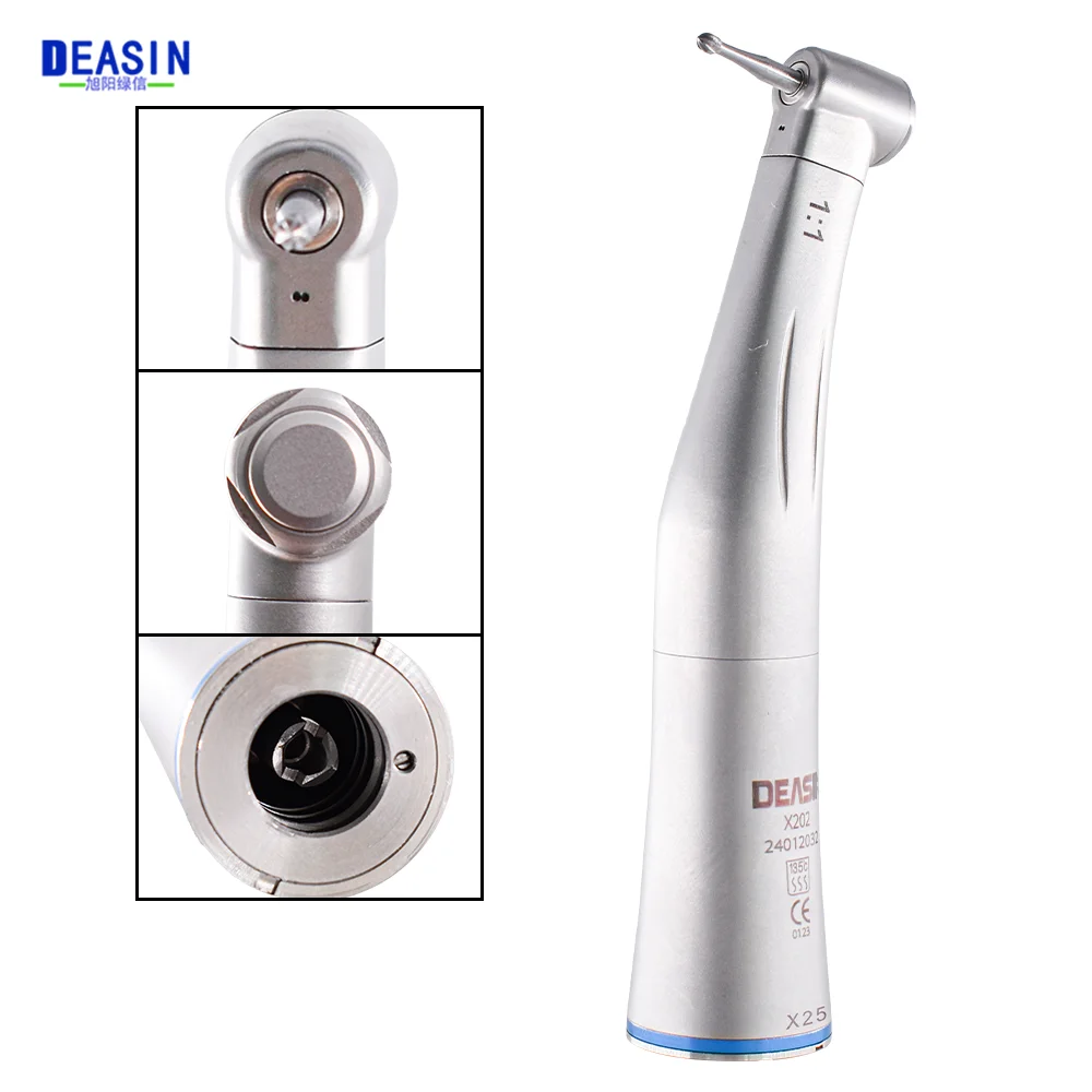 DEASIN Dental Low Speed Handpiece Contra Angle handpiece X25 inner water spray 1:1 for Universal E type motor