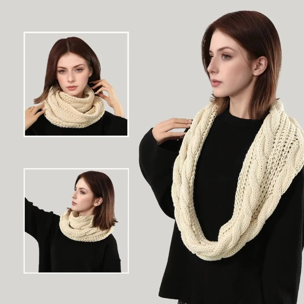Knitted Material Knitted Ring Scarf Solid Color Thick Warm Fabric Circle Loop Scarf Versatile Wear Windproof Design