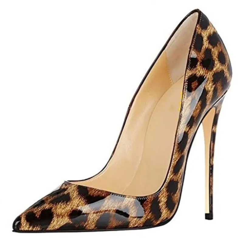 DIZHUANG shoes Sexy women's high heels. About 11cm heel height. Pointed toe high-heeled shoes. Leopard print single shoes. 34-46