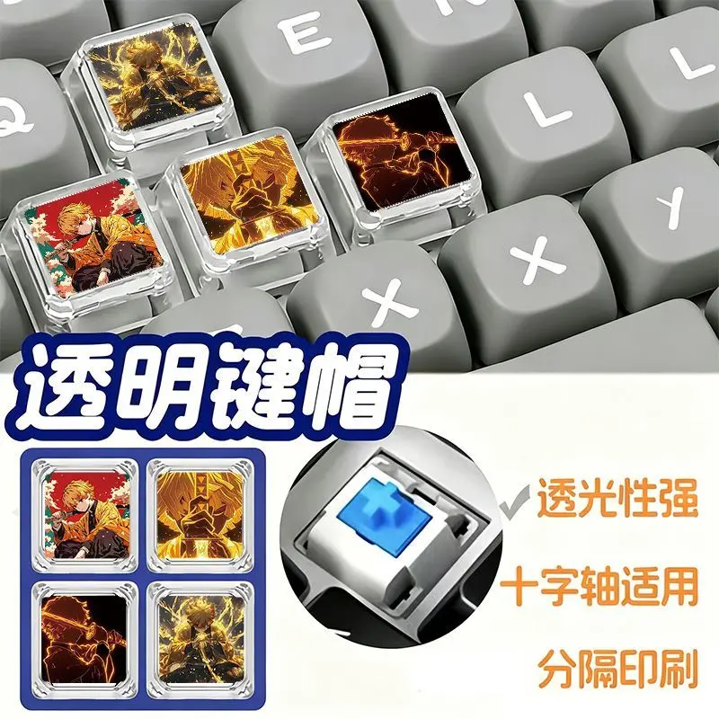 Demon Slayer Zenitsu single transparent cross-axis universal mechanical keyboard keycap,personalized luminous keycap,anime style