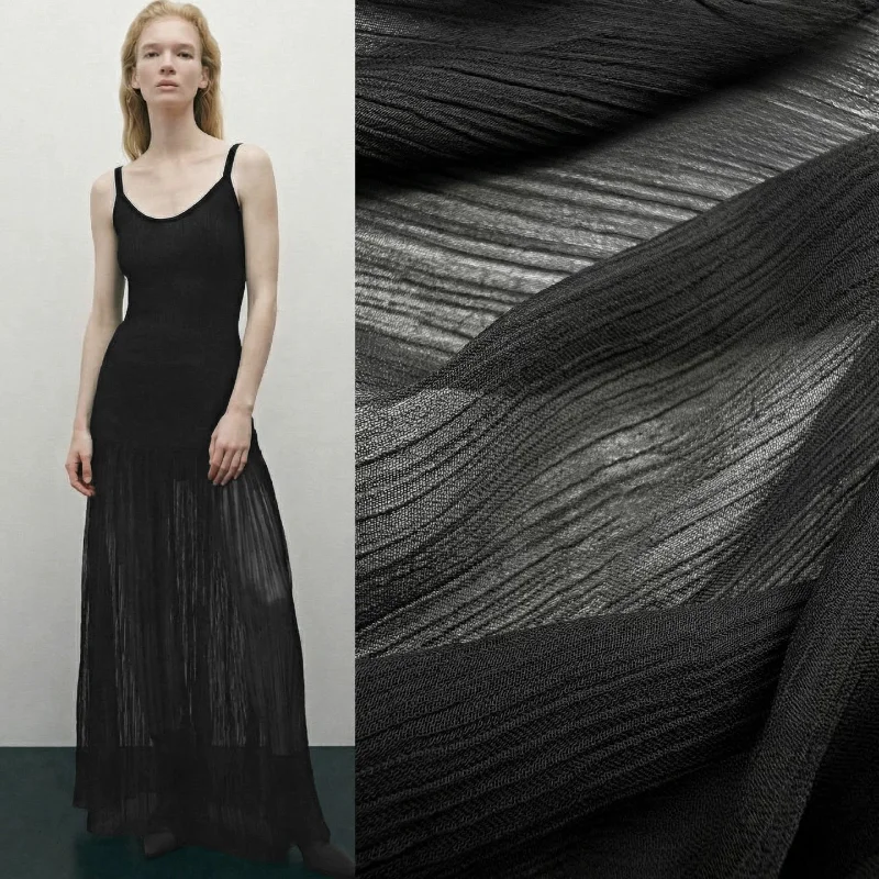 Black Striped Sheer Chiffon Fabric Designer Breathable Elegant Soft Flowy Dress Blouse Wedding Bridal Fashion DIY Craft Material
