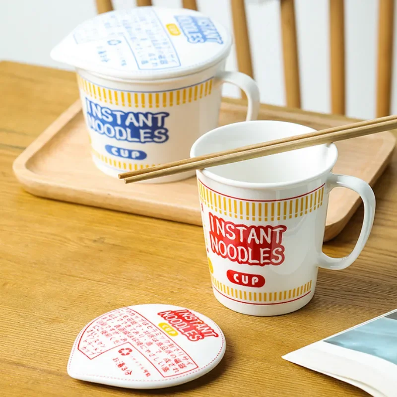 

office breakfast bowl instant noodle artifact student oatmeal bowl home MJ707 ceramic instant noodle bowl with lid dormitory