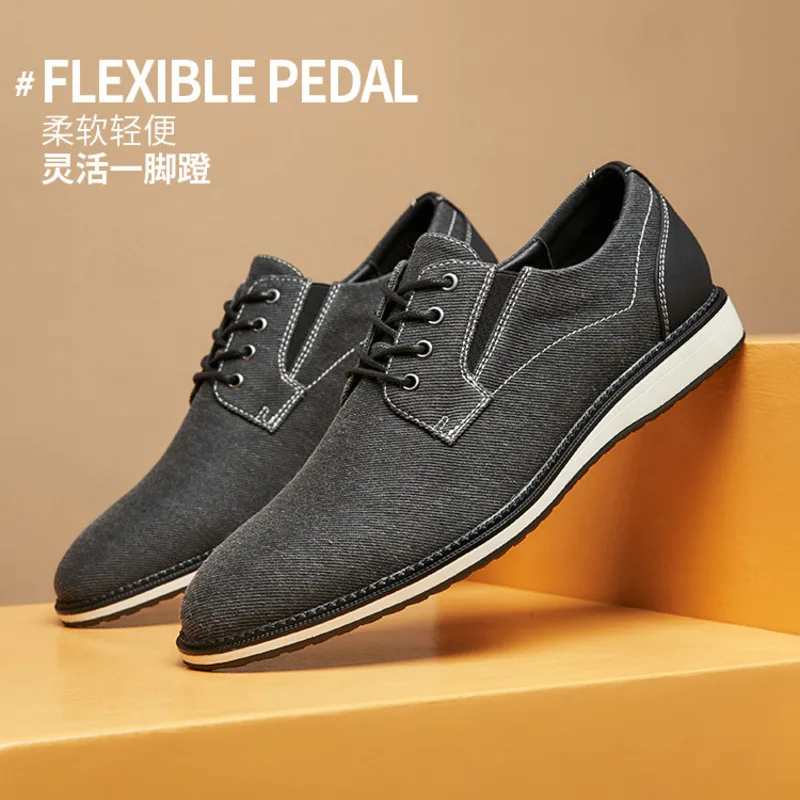 

2024 New Business Pointed Men's Lace Up Canvas Breathable Casual Men's Vulcanize Leather Shoes Slip Loafers Oxford кроссовки муж