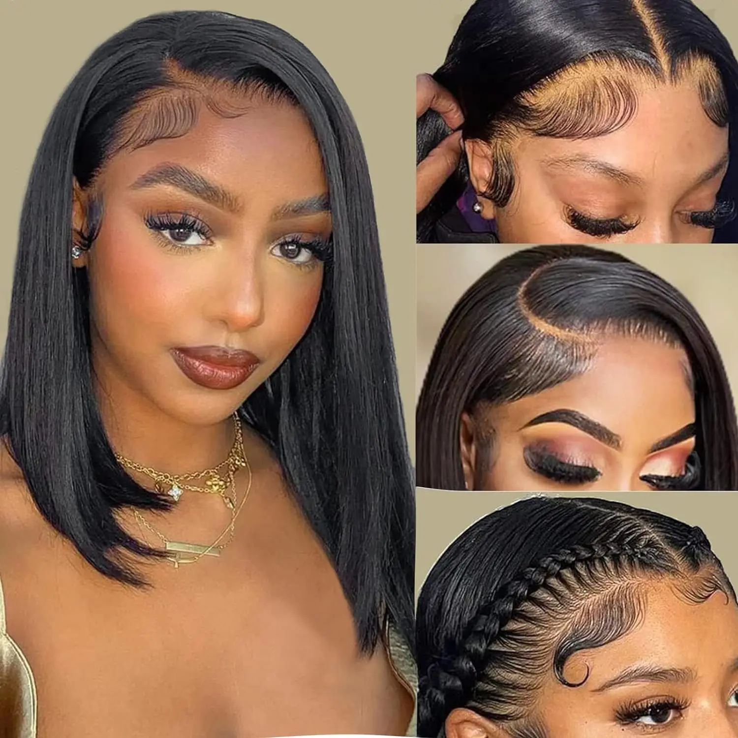 Peluca de cabello humano con encaje frontal para mujeres negras, Bob corto, Hd, transparente, prearrancado, 100% densidad, 13x4, 180%