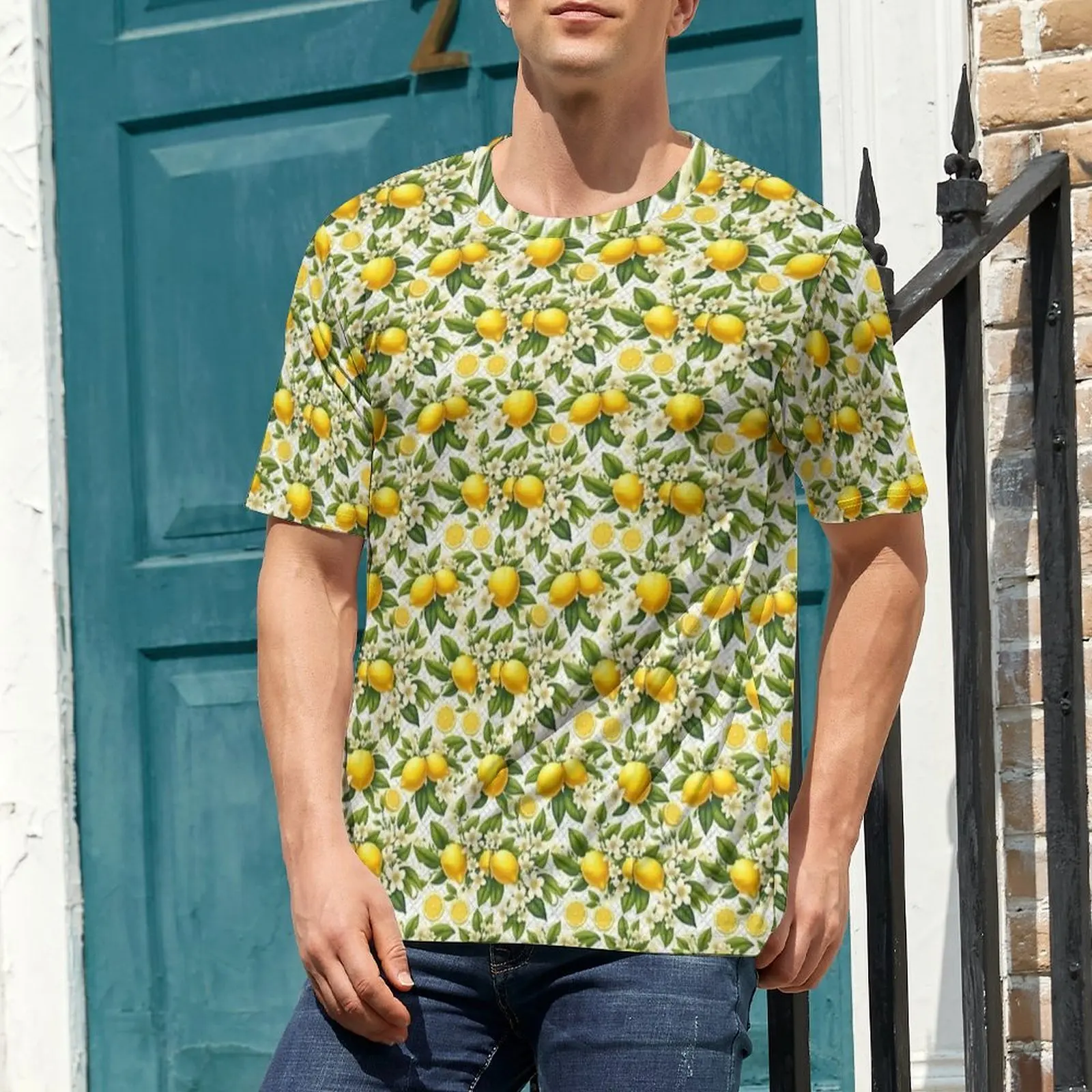 Premium T Shirt White Lemon Blossom Print T-Shirts  Classic Retro Tee Shirt For Mens Short Sleeve Pattern Oversized Tops