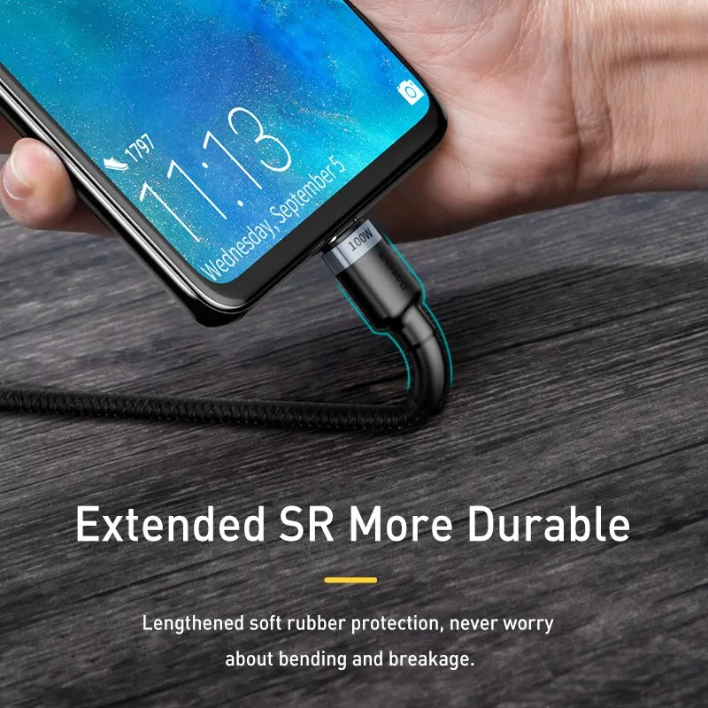 Cable Baseus USB Type C a USB C para iPhone 17 16 100W/5A PD carga rápida para Macbook Xiaomi Samsung, cable Type-C 4