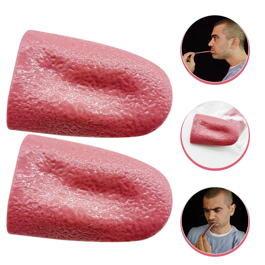 2 Pcs Fake Tongue April Fool\'s Day Props Toys Prank Realistic Silica Gel Light Weight Joke