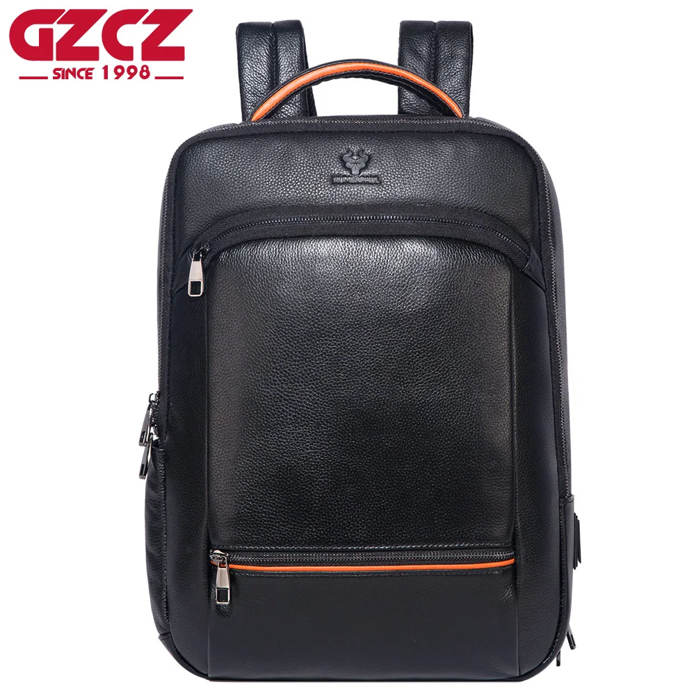 

GZCZ Backpack Durable For Men Genuine Leather with USB Charging Port Large Capacity High quality Travel Laptop Rucksack