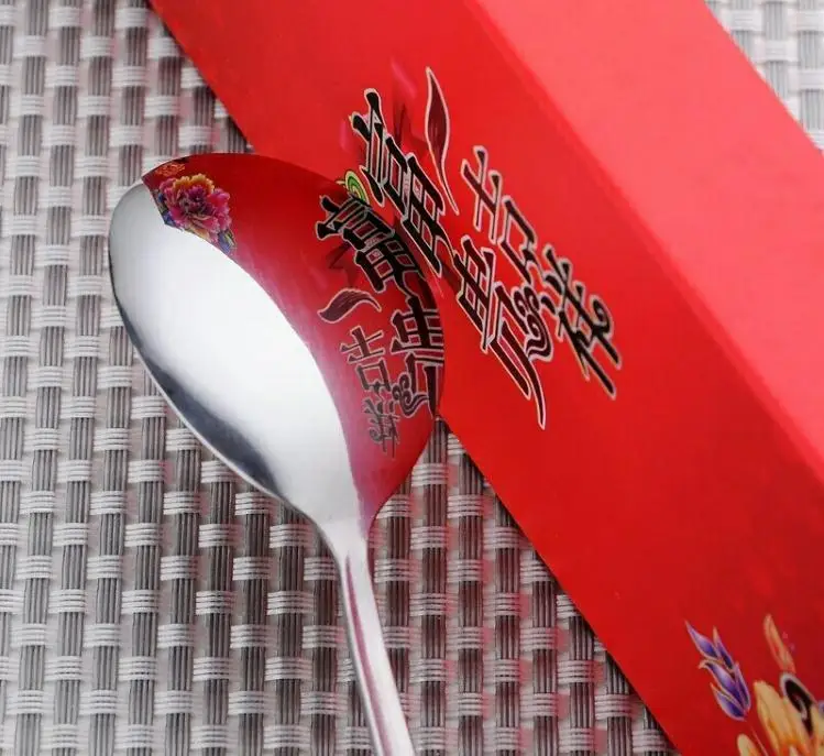 100 Pcs/lot Stainless Steel Dinnerware Double Happiness Red Color Spoons Chopstick Sets Wedding Party Gifts For Guest Wholesale