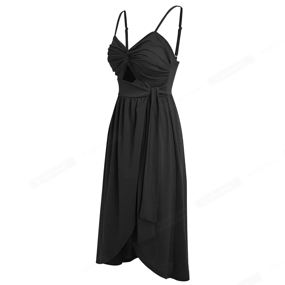 Women Summer Sexy Low Cut Hollow Out Dress Casual Holiday Loose Flare Cami Dress HA294