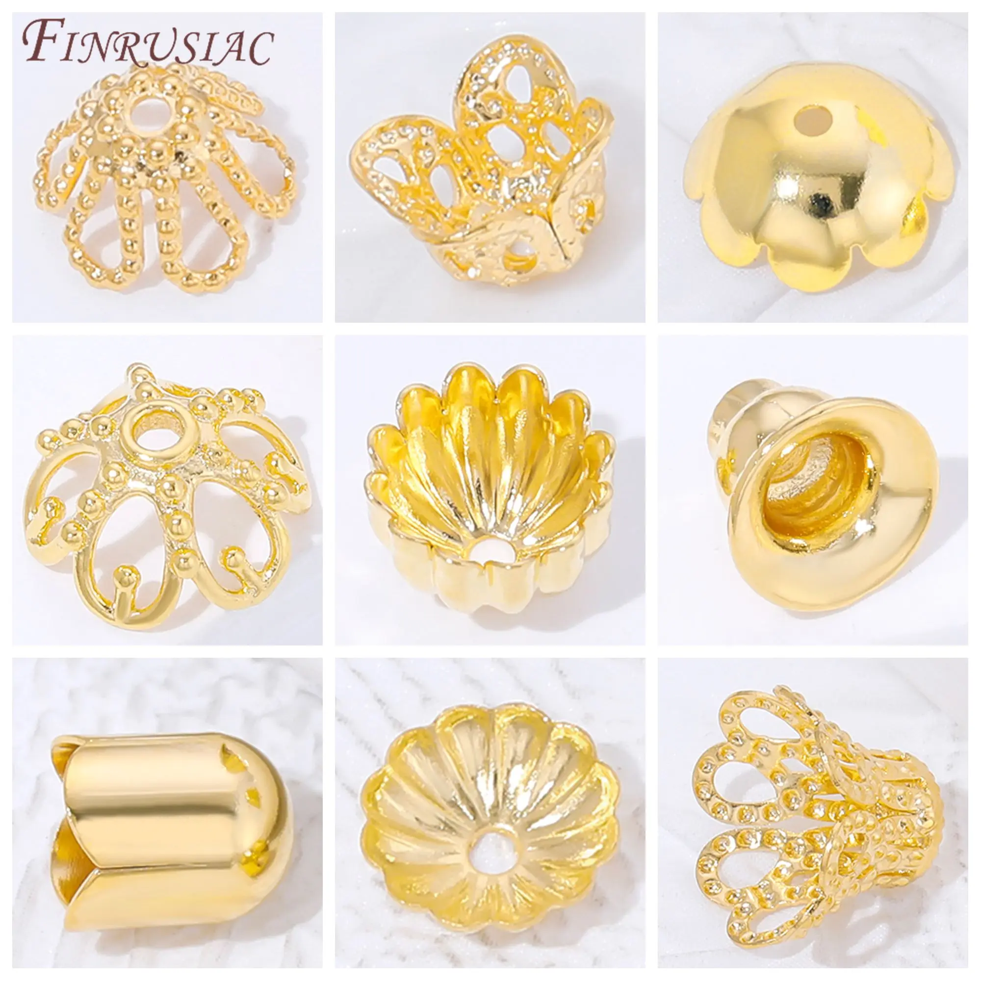 Multiple Styles 18K Gold Plated Beads Caps For Jewelry Making,Brass Flowers Caps For Bracelets DIY Accessories,Tassel End Cap