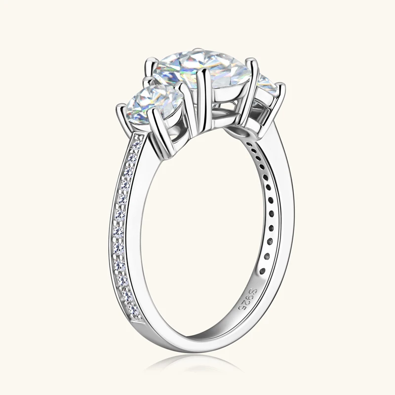 Anziw 3-stone Real 3.6CT Moissanite Wedding Rings for Women 100% S925 Silver Engagement Promise Band Fine Accessories Jewelry