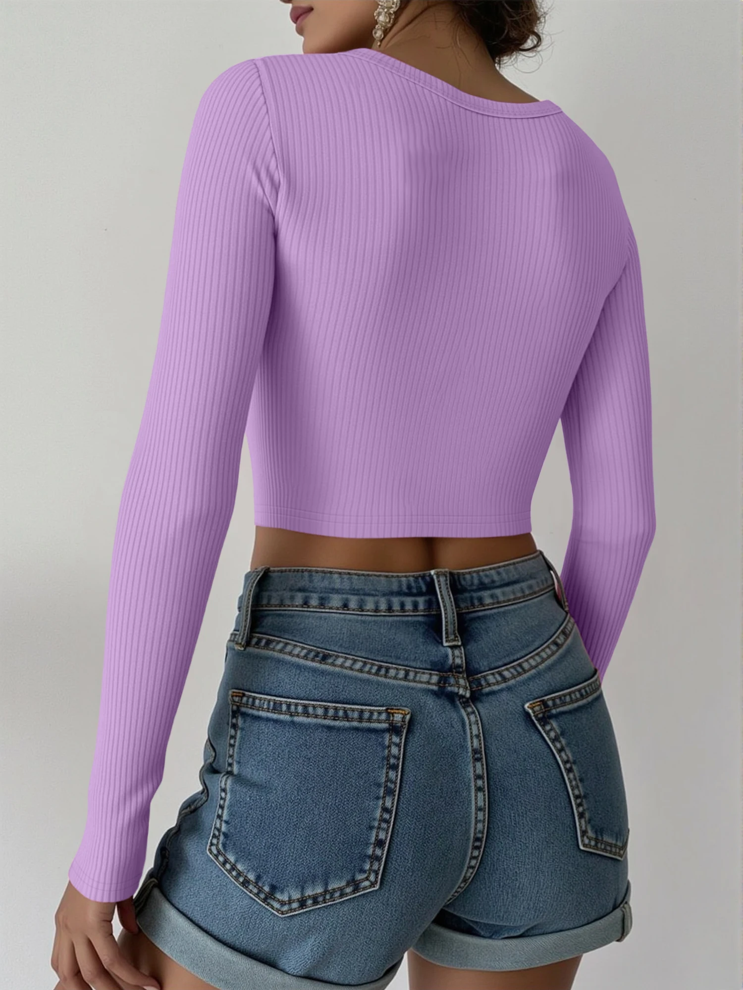 Minimalist Square Neck Ribbed Crop Top, Soft Slim Blouse for Café Brunch & City Shopping