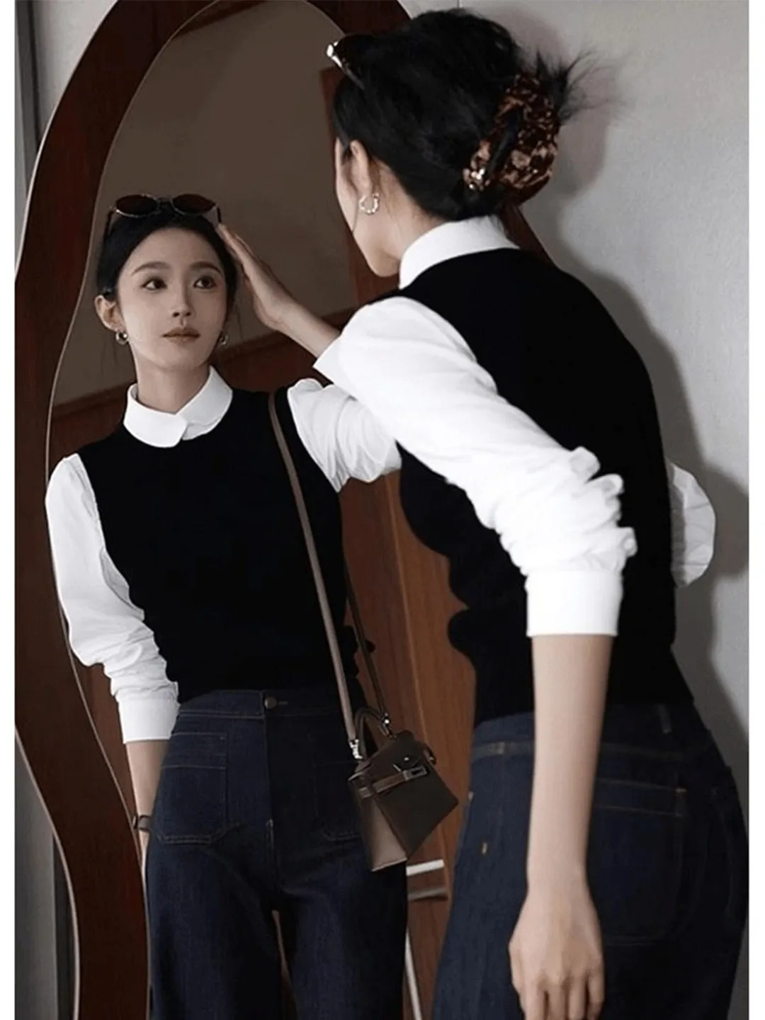 Ele Bla gebreide kleding dames herfst winter nieuwe Sle uniek ontwerp faionable top Franse Sle slim fit lange Sve