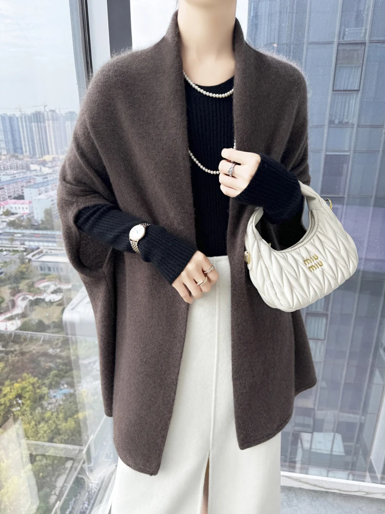 

Thick Shawl Women's Autumn Winter 100% Merino Wool Cardigan Solid Color Knitted Women's Clothes Warm Fashion Shawl JJ59