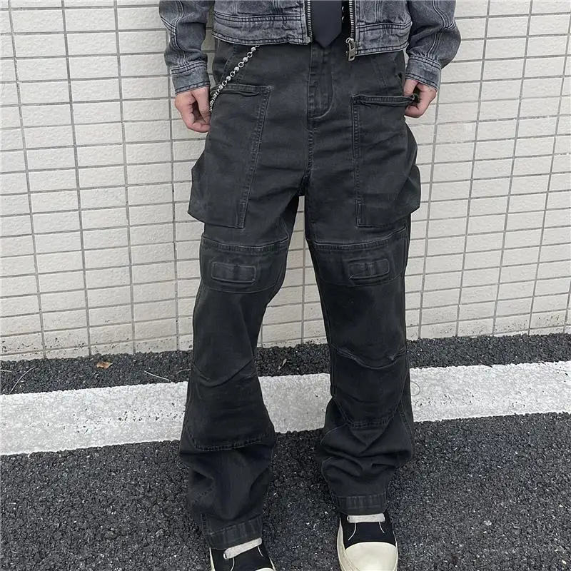 

Heavy Du Workwear Pants Multi ket Paratrooper Bomber Waed out Sle High Street Faion Durable Straight Leg Jeans