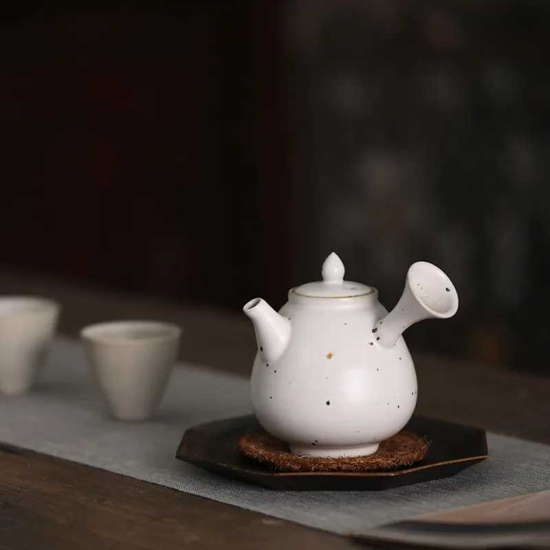 Coarse pottery bubble teapot retro side handle single pot handmade ceramic pot set kettle