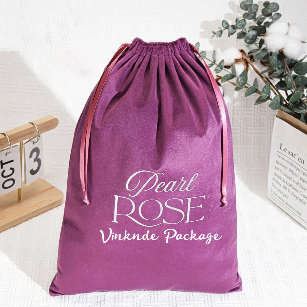 

High End Purple Rose Velvet Drawstring Bags Packaging Large Dust Bag For Shoe Hair Dryer Custom Logo Flannel Gift Cloth Storage