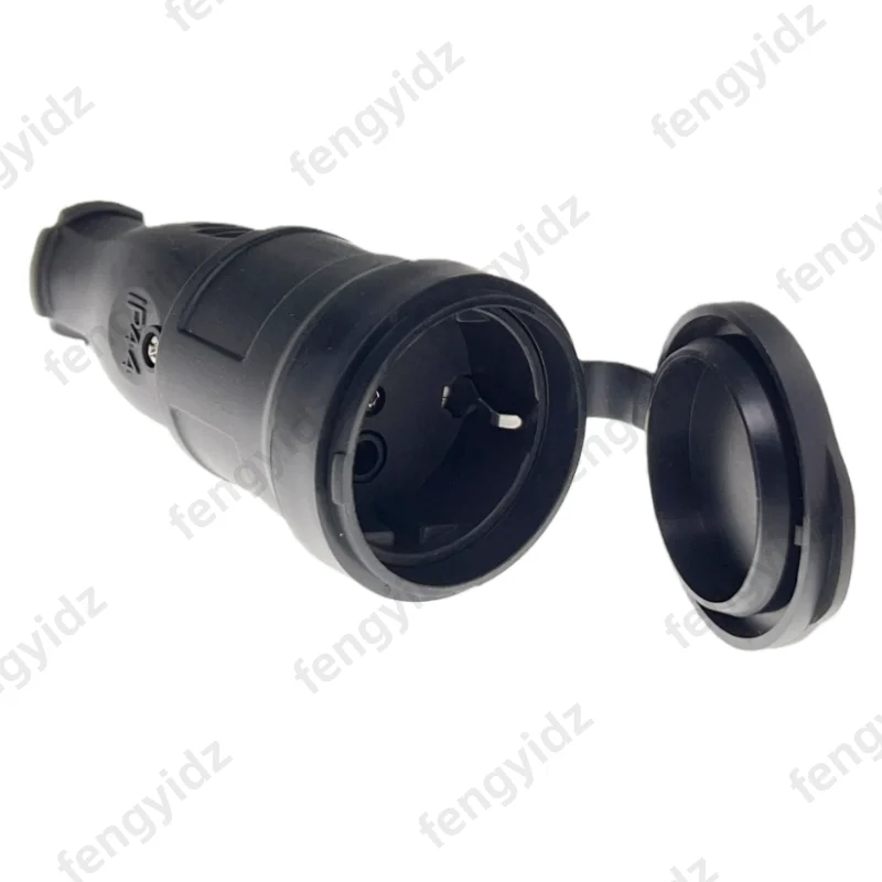 EU-Gummi-Wasserdichter Steckdosenstecker, geerdeter europäischer Anschluss mit Abdeckung IP44 für DIY-Stromkabel, 16A