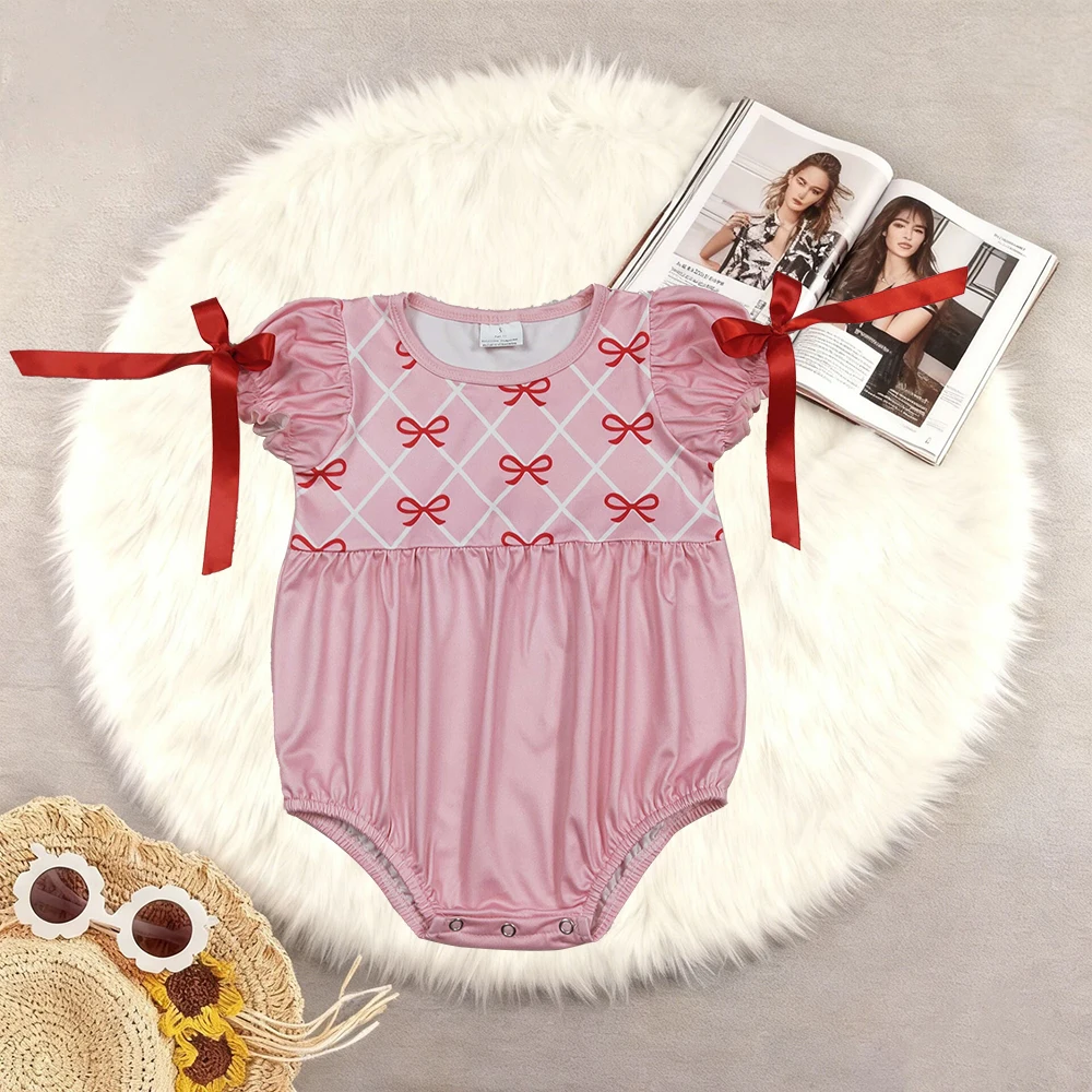 

12.17 Baby Girls Summer Rompers Baby Girls Red Bows Checked Bows Valentines Ruffle Rompers