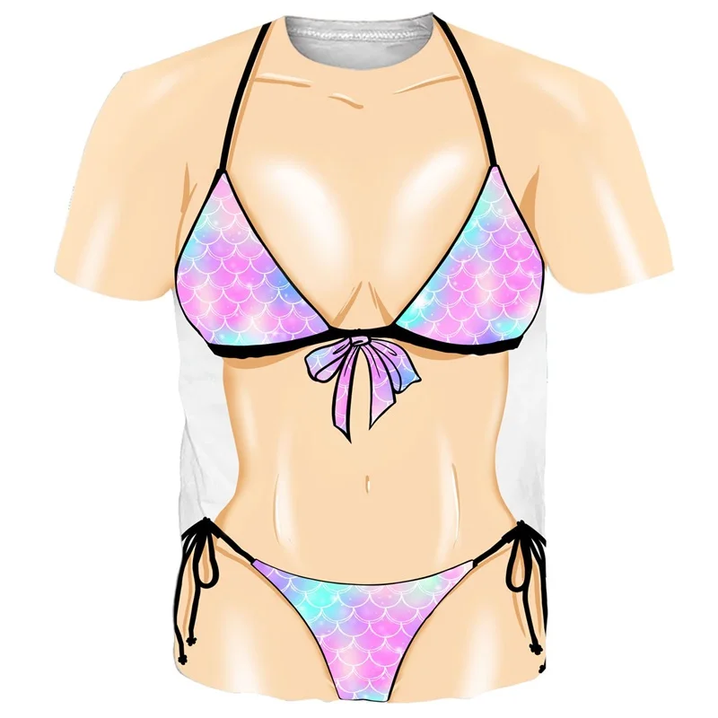 Lustiges, sexy 3D-gedrucktes Bikini-Y2K-T-Shirt für Männer und Frauen, Hip-Hop-Streetwear, lässige Outdoor-Kleidung, kreatives Sommer-Kurzarm-Oberteil – Detail 6
