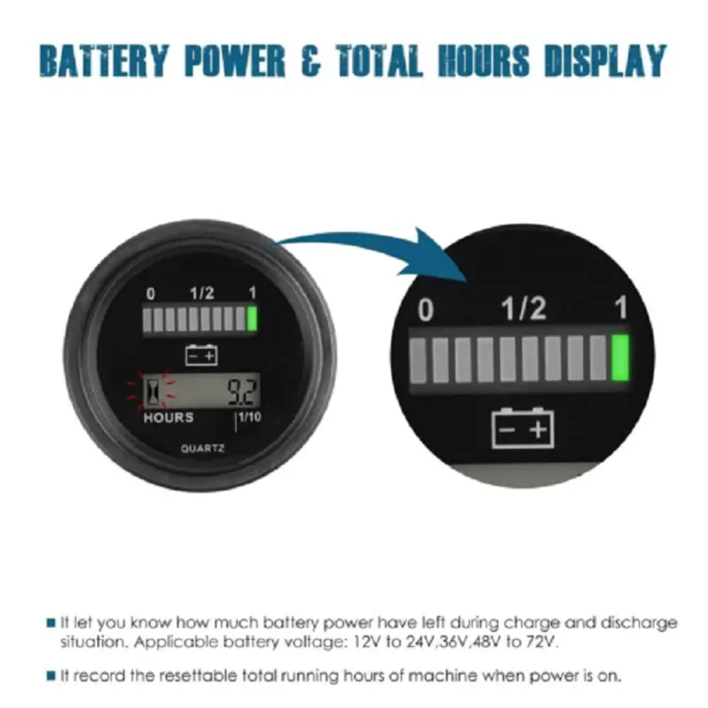 12-72V Battery Tester Coulomb Counter Meter Battery Capacity Indicator for Motorcycle Golf Cart Marine SUV  Lead Acid Battery