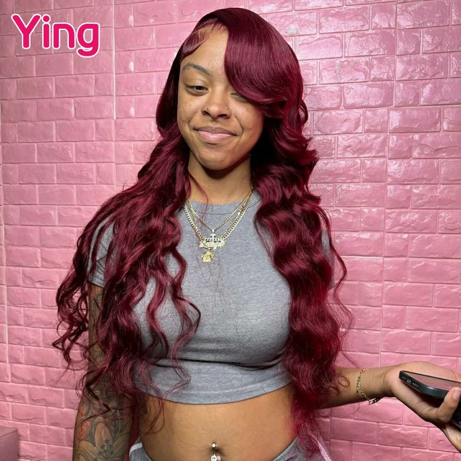 

34 36 Inch 200% Brazilian Burgundy Red Colored Body Wave Lace Wig 13x6 Human Hair 5x5 Lace Closure Wig PrePlucked With Baby Hair