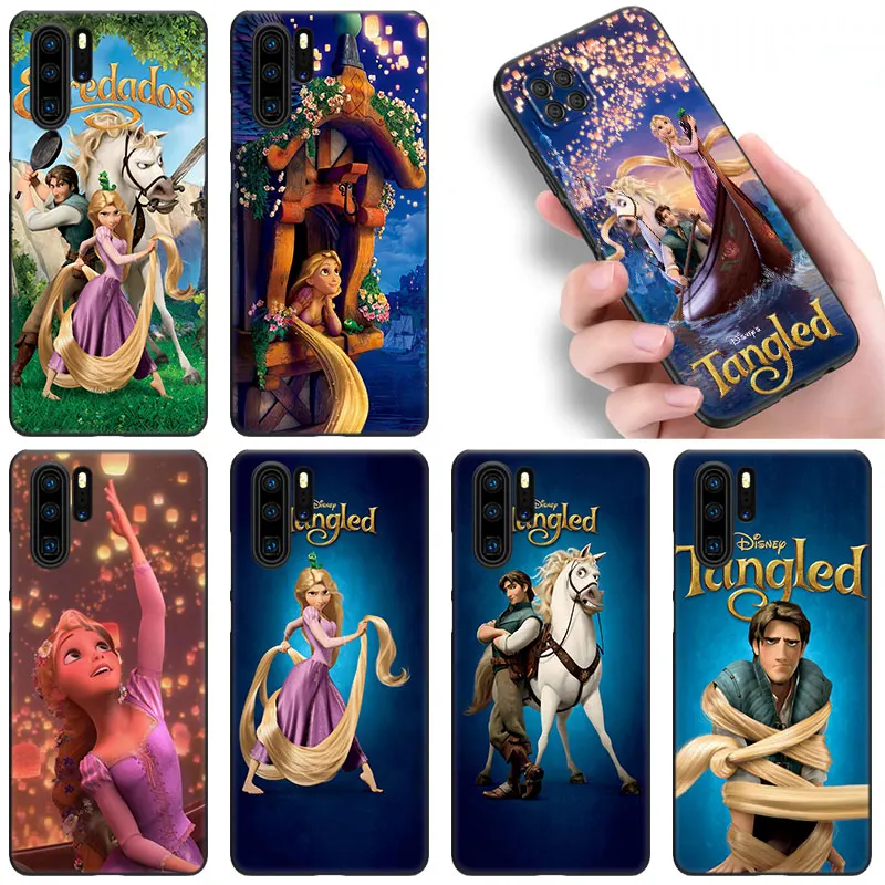 Disney Rapunzel Tangled Black Phone Case For Huawei P50 P40 P30 P20 Pro P10 P9 P8 Lite 2017 P Smart Z 2021 2020 2019 Soft Cover