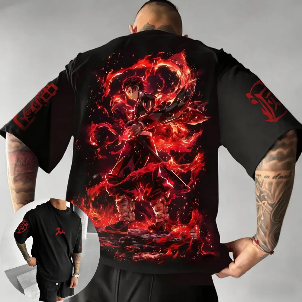 

Men's New Demon Slayer Anime Co Branded Printed T-shirt Summer New Men's Harajuku Loose Casual Children's Parent Child Top