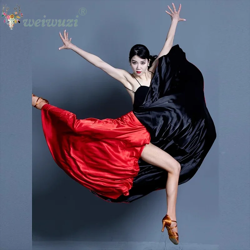 flamenco-espagnol-taureau-danse-grande-balancoire-jupe-femme-sexy-satin-jupe-longue-style-tribal-danseuse-latine-performance-costume