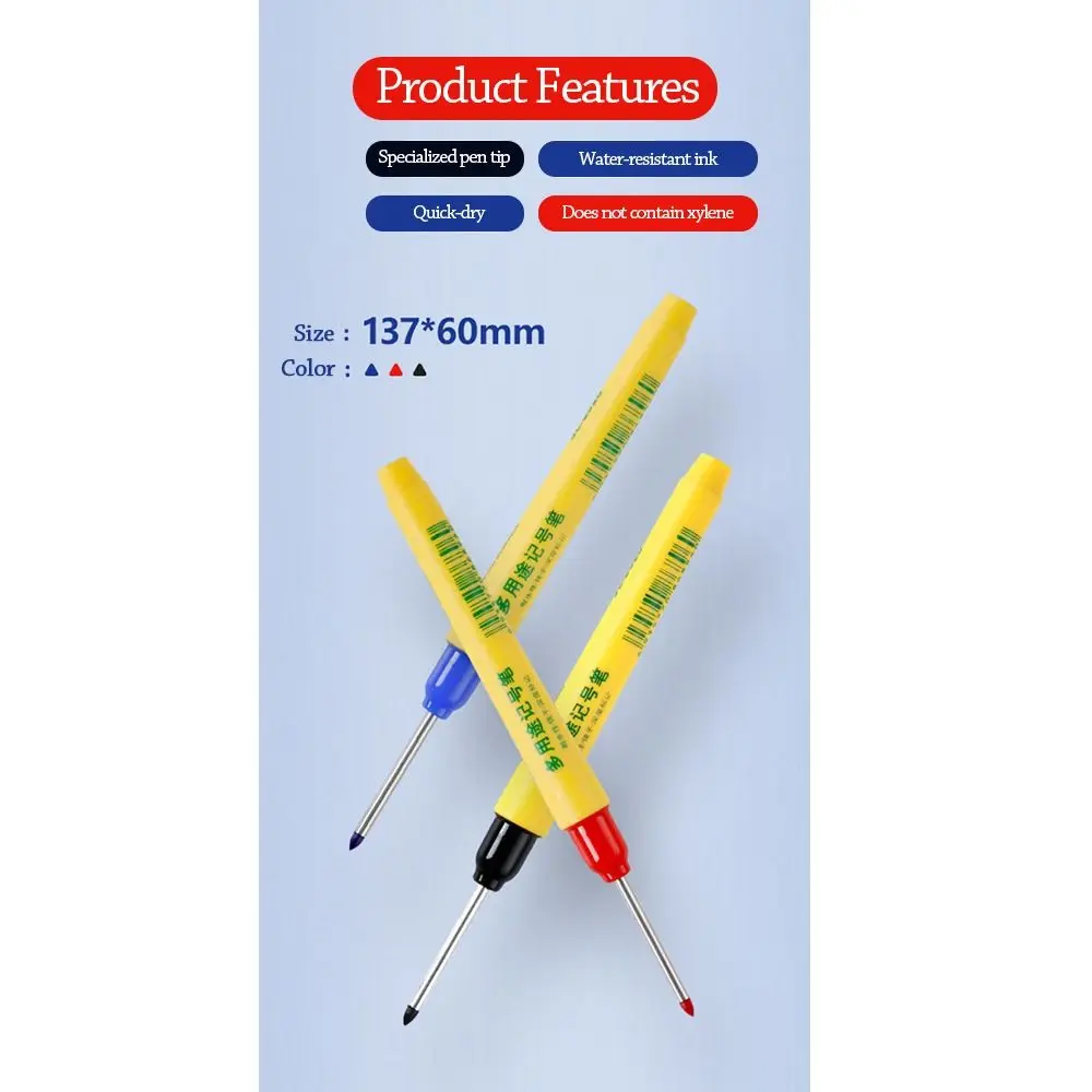 علامات الرأس الطويلة القائمة على الزيت 33 مللي متر رأس طويل أسود/أحمر/أزرق حبر قائم على الزيت قلم تحديد مقاوم للماء علامة القلم علامة ثقب عميق