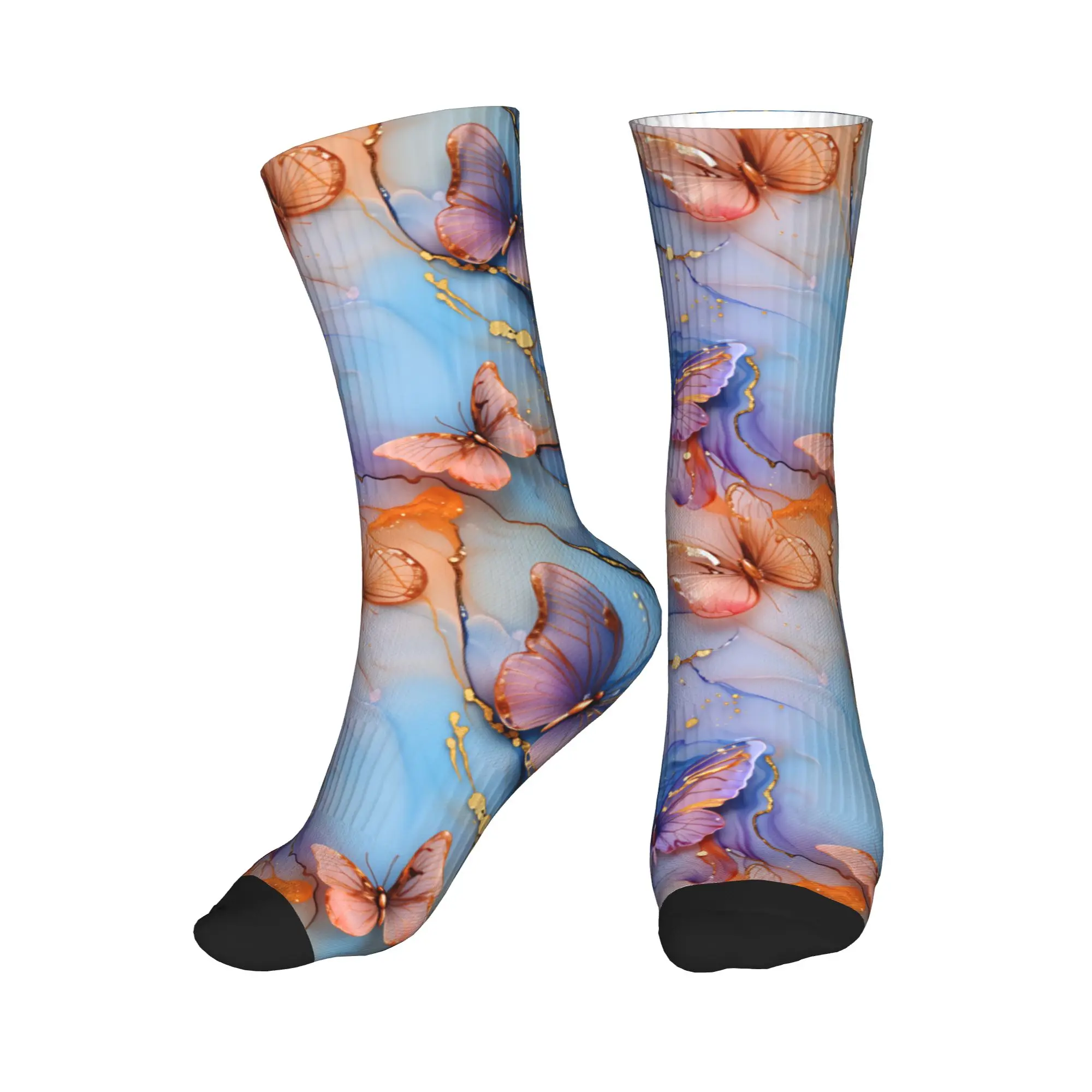 

Fashion Dreamy Abstract Marble Butterfly Pattern Socks Men Women Warm 3D Printing Vibrant Fluid Art Sports Basketball Socks