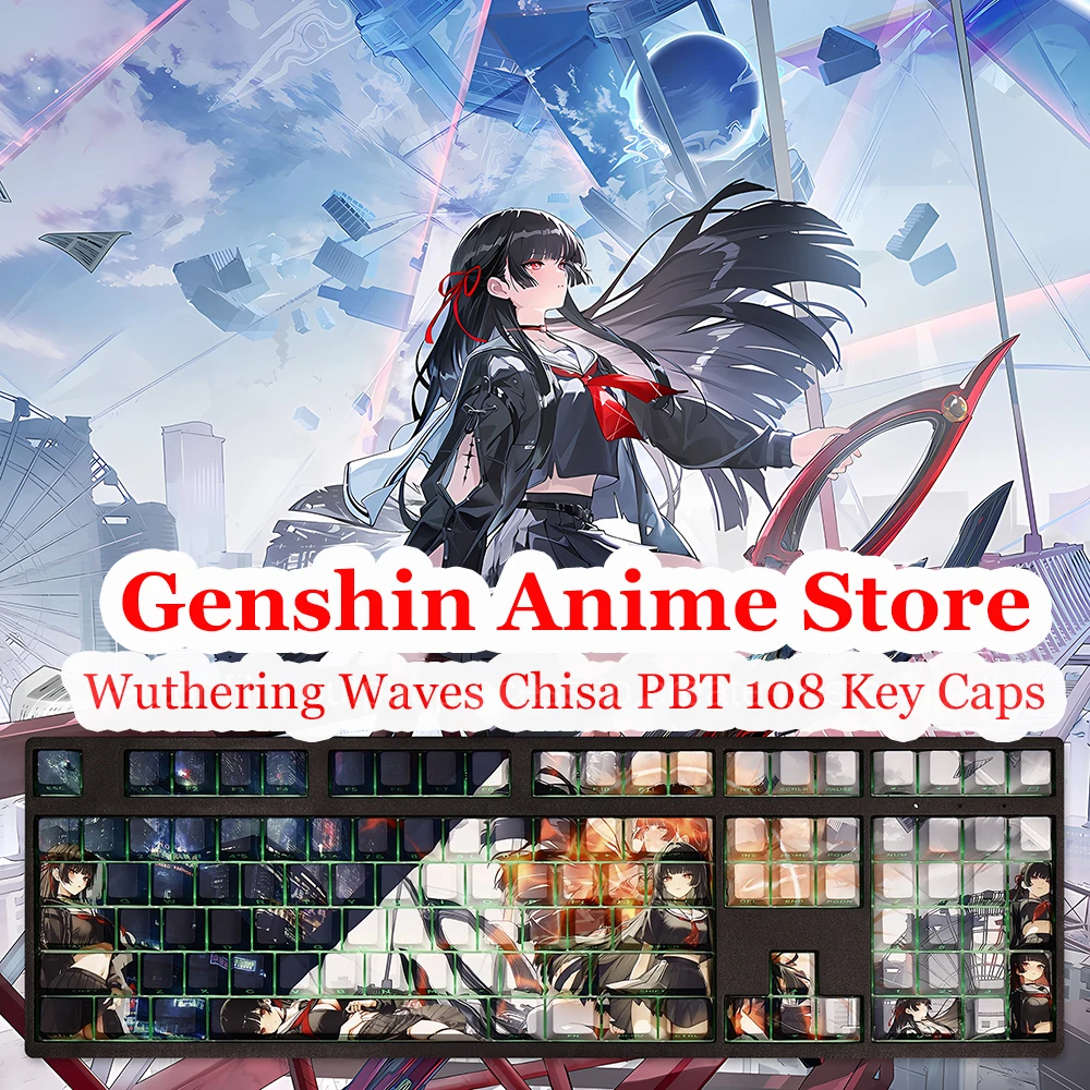 Game Wuthering Waves Chisa PBT 108 Key Caps Cosplay Props Game Keycaps Thermal Sublimation Mechanical Theme Keyboard Accessories