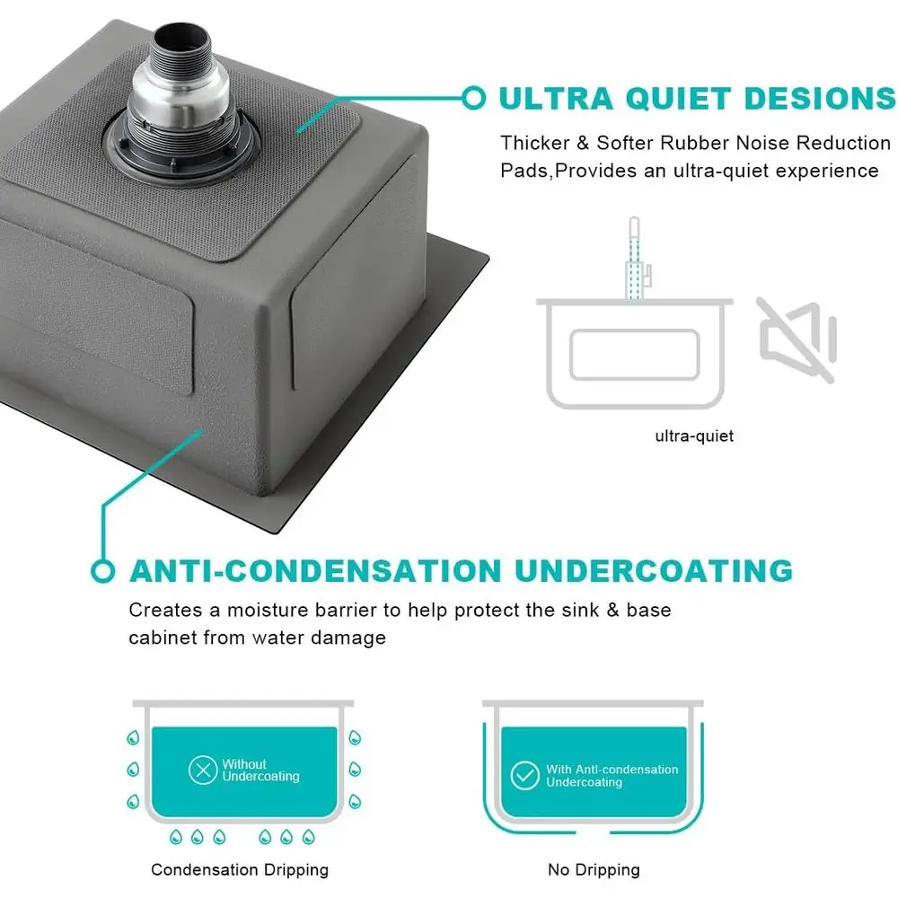 حوض مطبخ مقاس 24 بوصة، وعاء فردي من الفولاذ المقاوم للصدأ مقاس 18 بوصة، حوض محطة عمل بفتحة واحدة، D24 بوصة × W18 بوصة × H9 بوصة