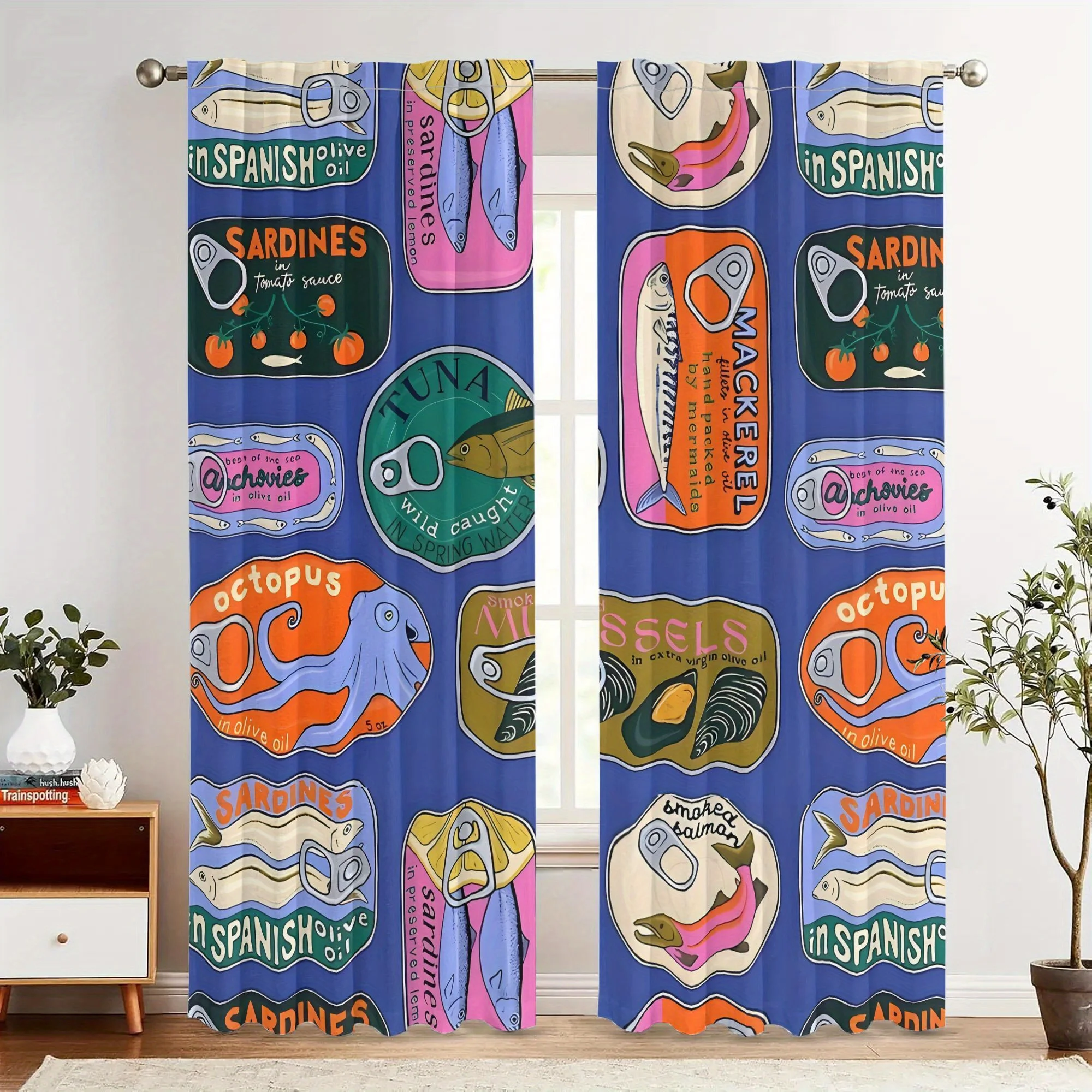 Spanish Seafood Printed Curtain Home Decoration Nautical Coastal Ocean Style Kitchen Bathroom Window Drapes