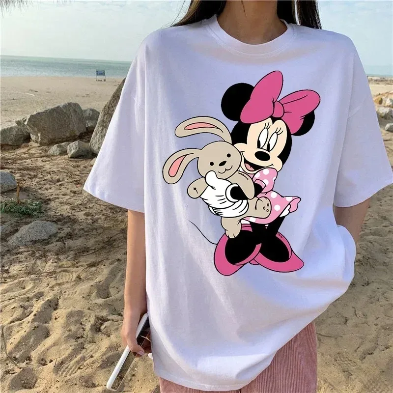 Mickey Anime Blouses Y2k Women Clothing Graphic Cotton T-Shirts Kawaii Clothes Harajuku Oversized T Shirt Womens Comfort Tops