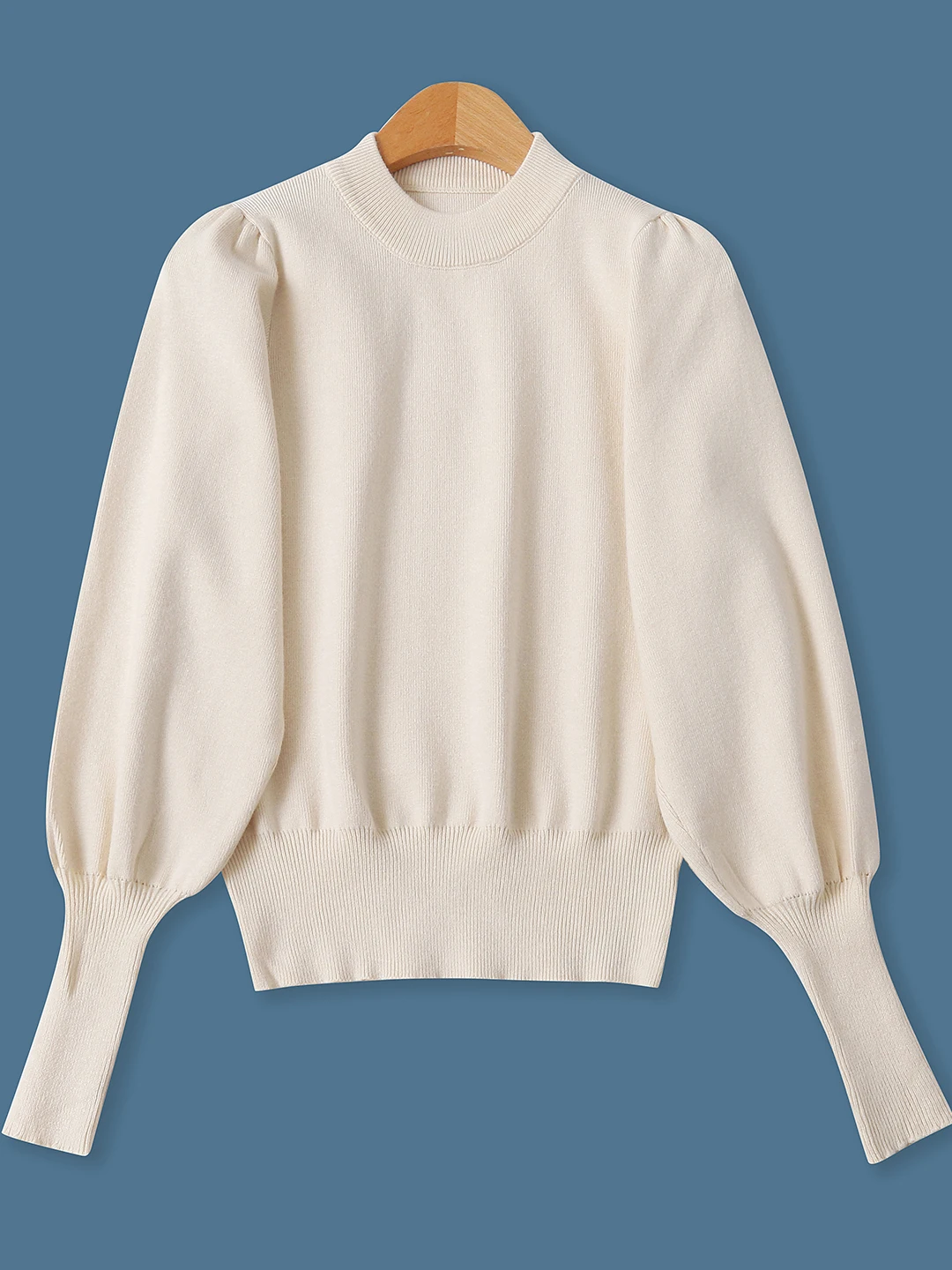 

Women's Slim Fit round Ne Knitwear Bubble Sve Folded Elastic Pure Color Autumn New Sle Versatile Comfortable Long S...