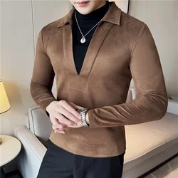 Men Fake Two-piece T-shirt Pullover 2026 British Style Autumn Winter Woolen Warm Thick Turtleneck T-shirt Fashion Men Clothing