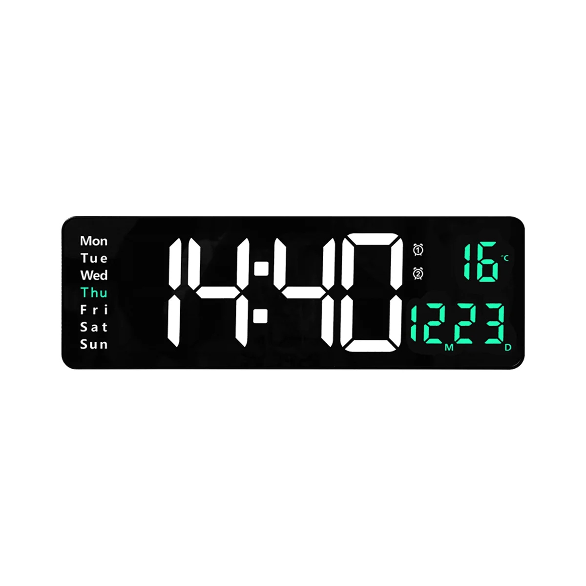 

16-Inch LED Digital Display Wall Clock Temperature and Humidity Display European Wall Clock Timer Countdown Timer Green