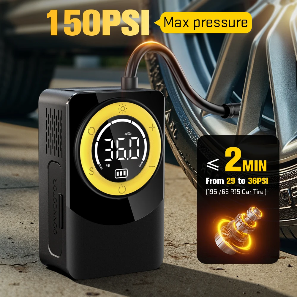 

Монитор давления в автомобильных шинах Carsun (150 фунтов на квадратный дюйм): портативный, беспроводной, легкий, воздушный компрессор, интеллектуальный запуск/стоп, многорежимный